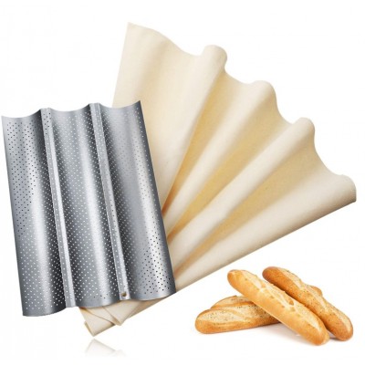 3 4 5 Waves Bread Baking Kit Nonstick Perforated Baguette Pan Bake Dough Couche Large Cotton Pastry Proofing Cloth dough scraper